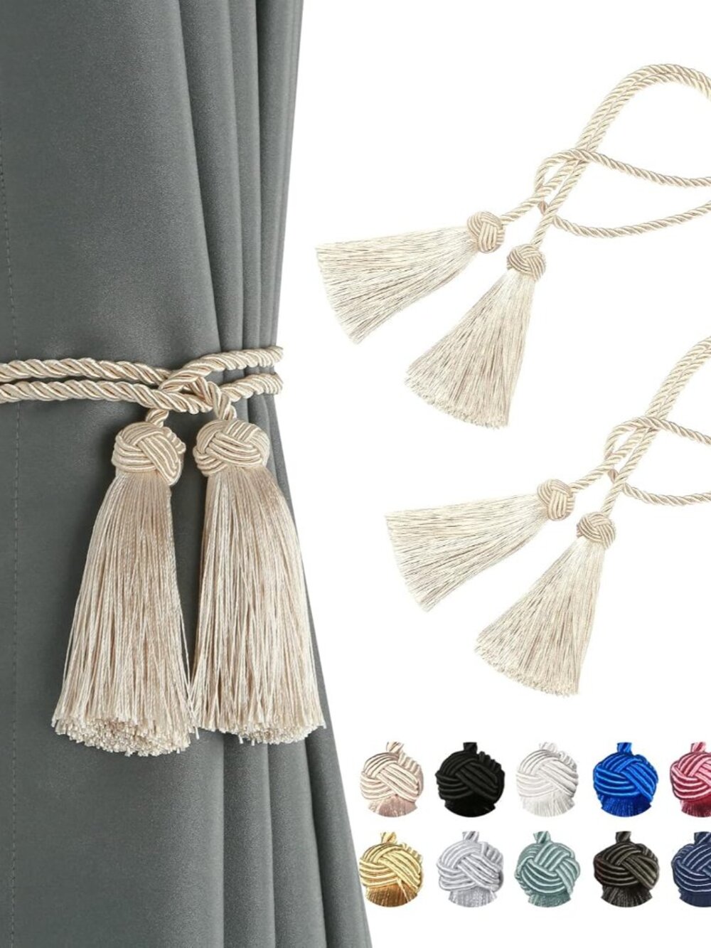 2 Pack Handmade Rope Tassel Curtain Tiebacks